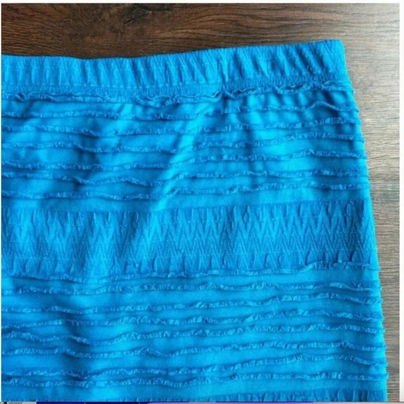Forever 21 Mini Skirt Blue | Bodycon Skirt | Ribbed | Ruffles | Blue Mini Skirt - Picture 4 of 6